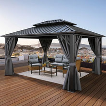 YITAHOME 10x12ft Hardtop Gazebo with Nettings and Curtains Gray
