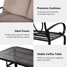 ReunionG 2 Pcs Patio Outdoor Loveseat Set, 2 Person Bench and Coffee Table, Steel Frame Sofa Set with Cushion, for Porch Yard Garden Outside, Loveseat Outdoor Furniture Set