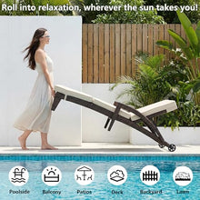 DAYARUS Chaise Lounge Chairs Set of 6, Upholstered 5-Positions Adjustable Pool Loungers, 80" Long Wicker Outdoor Lounge Chairs, Patio Chaise Lounges with Wheels for Sunbathing/Deck/Yard, Khaki