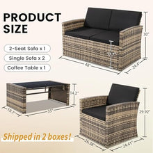 KswyyuwxgqI 4 Pieces Patio Sectional Sofa Set Outdoor with Cushions, Wicker Conversation Furniture Rattan Frame and Cushions, for Garden Porch Backyard Seating