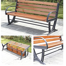 E Patio Garden Bench Terrace Seating Furniture Heavy-Duty Anti-Rust Steel Frame Bench Park Rest Stool Outdoor Weatherproof 5CM Extra-Thick Solid Wood Slat Back Bench for Porch Lawn School