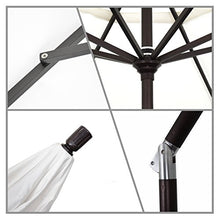 California Umbrella 9' Round Aluminum Patio Umbrella, Crank Lift, Collar Tilt, White Pole, Natural