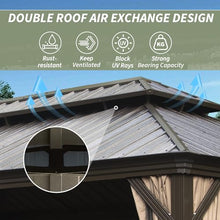 14x20 FT Grand Hardtop Pavilion, Commercial-Grade Metal Gazebo with Galvanized Steel Double Roof & Integrated Drainage, 280 sq ft Outdoor Canopy with Curtains & Mesh, Brown