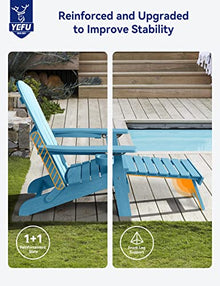 YEFU Adirondack Chair Set of 4 with Ottoman, Adjustable Backrest, Folding Outdoor Chairs, Weather Resistant, Blue