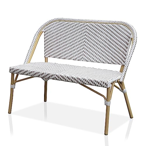 24/7 Shop at Home Cato Modern 2-Seater Aluminum and All-Weather Wicker Outdoor Loveseat for Backyard, Patio, Garden, Deck, Porch, Gray and Natural Brown