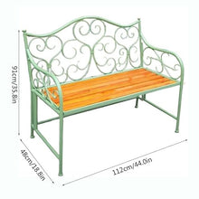 Garden Bench Rustic Style Outdoor Leisure Chair, Retro Green Garden Bench, 2-seat Patio Chair with Backrest for Yard Terrace Balcony Park Porch Outdoor Benche