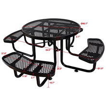 FEIYAW 46 Inch 8-Person Round Outdoor Steel Picnic Table with Umbrella Pole, Dining Set DIY w/ 4 Built-in Benches for Patio Backyard Garden