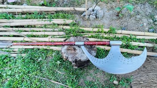 EGKH Custom Blade Large Bardiche Pole Axe Blunt Axe Head High Carbon Steel Silver