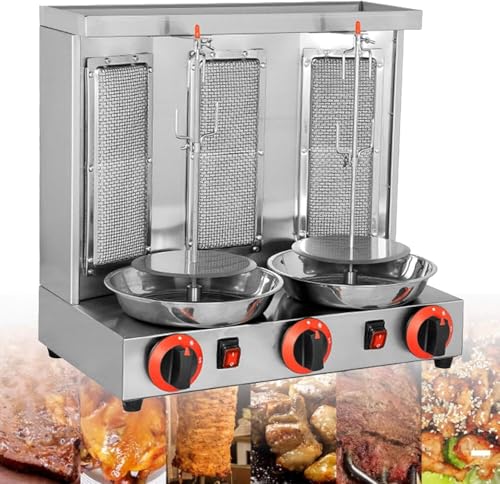 Homemade Chicken Machine,Commercial Turkish Chicken Countertop Rotisserie Grill with Burner Propane Vertical Kebab Broiler(Silver)
