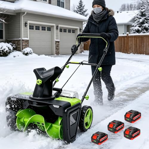 Cordless Electric Snow Blower 20" - 3500W Motor, Dual LED Lights, 25ft Throwing Distance, 850lbs/min Plowing, 180° Adjustable Chute, LED Light, Snow Removal at Dusk and Dawn 4Batteries