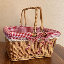 GAAHRQQQ Picnic Basket Woven tural Wicker Basket with Double Handles and Cloth Lining for Food Sundry Container Fruit Storage Small