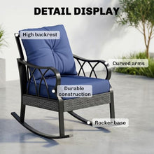 Outsunny 2 Piece Outdoor Wicker Rocking Chair Padded Cushions Aluminum Blue