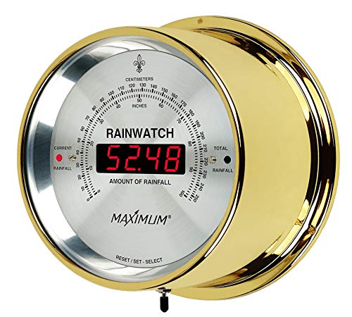 MaXimum Rainwatch Digital Rain Gauge - Brass Case, Silver Dial