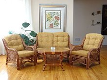 SunBear Furniture Lounge Malibu Loveseat Sofa ECO Natural Rattan Wicker Handmade Cream Cushions Cognac