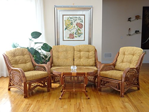 SunBear Furniture Lounge Malibu Loveseat Sofa ECO Natural Rattan Wicker Handmade Design Cognac