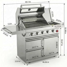 46" Outdoor Kitchen Island with Side Burner, 4-Burner 75,300 BTU Propane Gas BBQ Island with Rotisserie, Side Prep Shelf, Storage Drawers, LP/NG Convertible, for Backyard and Patio Cooking, Silver