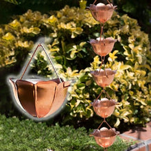 YUSIWOAL Flower Copper Rain Chain, Japanese Style Downspout, Adjustable Gutter Drainage with Hooks, Handcrafted Decor for Garden Patio Balcony, 1M(2.6 m (8.5ft))