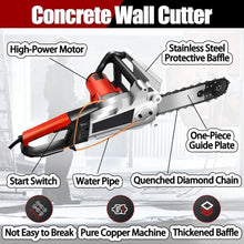 Electric Concrete Chainsaw with Water-Fed Dust Suppression, Includes Chains & Guide Bars, Ideal for Rebar, Concrete & Red Brick Cutting - 35CM