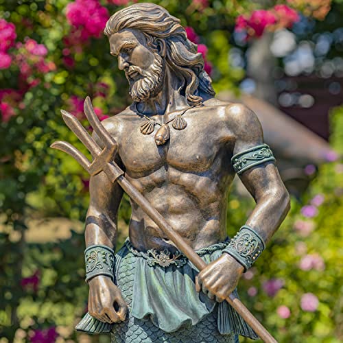 Zaer Ltd. Merman Garden Statue Holding Trident in Antique Bronze/Antique Grey (50" T. Holding Trident, Antique Bronze)