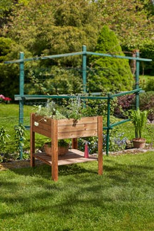 Tierra Garden Square Four Section Raised Bed with Shelf 32" W x 32" L x 9.5" Deep, Overal Height 35"