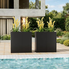 Trygoal Metal Tall Planters Box Set of 4-24 Modern Tall Square Planter for Outdoor Plants with Removable Insert Shelf, Heavy Duty Outdoor Planter Box for Porch/Door Decor Indoor Patio Office, Black