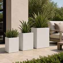 Set of 3 Rectangular Polystone Indoor/Outdoor Planters, White