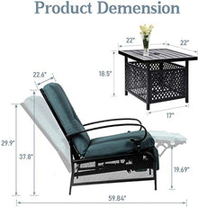 Skiway Outdoor Patio Recliner with Hand-Woven Wicker,Rust-Resistant Frames and Small Side Table Set of 3(Peacock Blue),2 seats