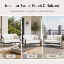Golden Flame Outdoor Loveseat, 2-Seat Patio Sofa with Powder-Coated Aluminum Frame, Olefin Rope Back, Sunbrella Cushions - Slate Finish Frame, Canvas Natural Fabric
