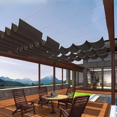 JHIAADEY Retractable Pergola Shade Cover，Sliding Wave Shade，Shape Design for Sunblock Thermal Insulation ，UV Protection Retractable(W:2.6m/102in*L:14m/46ft)