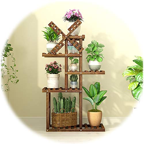 KYTGFH Flower Stand,5/6 Floors Rack Scroll Wheel Easy to Move Balcony Garden Wrought Iron Solid Wood Succulents Floor-Standing Plant Flower Pot Stand,Brown,2 Specifications,Brown,50cmX87cmX25cmA