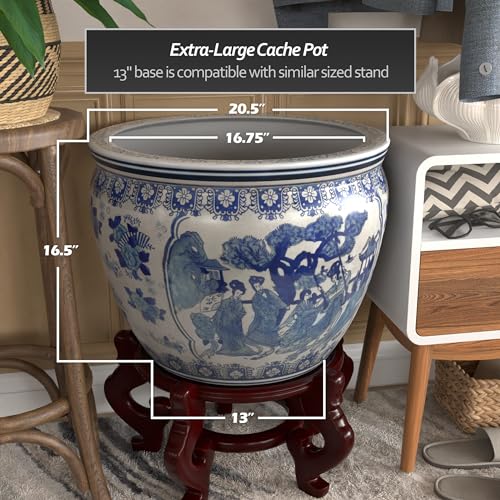 Red Lantern Large 20" Ladies Blue Porcelain Fishbowl Planter