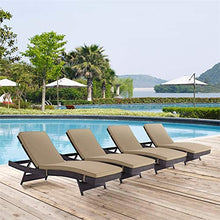 Pemberly Row Modern Rattan Outdoor Chaise, Espresso/Mocha Brown Finish, Set of 4, Water & UV Resistant with Machine-Washable Cushions, Aluminum Frame Patio Lounger for Backyard, Poolside or Deck Use