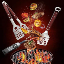 Stainless Steel Grill Set, BBQ Wooden Handle Barbecue Tool, Fork Shovel Clip Grill Set -2-piece Set