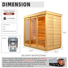 AMOCANE Outdoor 3-4 Person Steam Sauna, Canadian Hemlock Saunas Room for Home Spa, ETL 6KW Sauna Heater 220V/195℉, Traditional Backyard Saunas Spa Heater with Rocks, Towel Rack (70.9L*47.2W*74.8H)