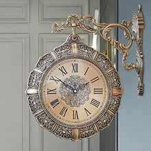 XARONF Retro Double-Sided Wall Clock, Metal, Quiet, Easy Read Two Faces Retro Clock Antique Hanging Clocks for Garden Home Décor Indoor Outdoor Wall Decoration