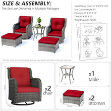 MeetLeisure 5 Piece Outdoor Patio Furniture Set Wicker Conversation Bistro Set Red