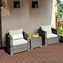 3 PC Patio Rattan Furniture Bistro Set Cushioned Sofa Chair Table White Single Sofa