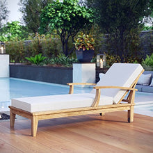 Modway Marina Premium Grade A Teak Wood Outdoor Patio Chaise Lounge Chair Natural White