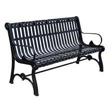 Outdoor Park Patio Seat, Park Garden Bench, Cast Iron Metal Patio Bench with Backrest and Armrest, 3-Seater Metal Leisure Chair, Garden Furniture, Black Outdoor Furniture (180x