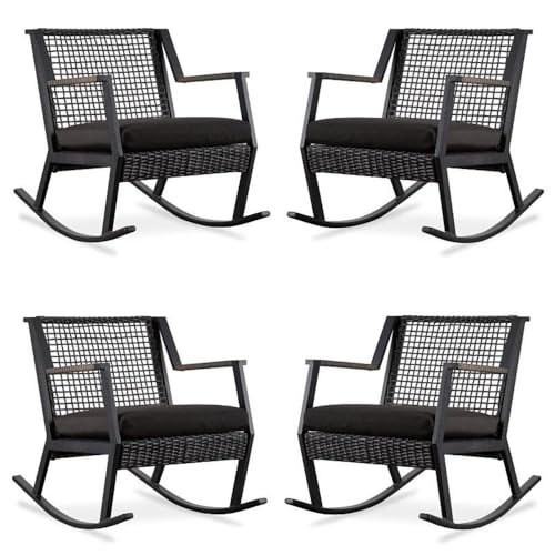 Home Square Aluminum Frame Patio Rocker Chair in Black Finish - Set of 4