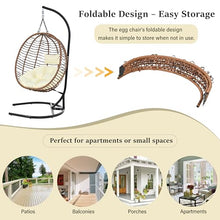 Merax Folding Hanging Egg Chair with Stand, Indoor Outdoor Wicker Hammock Swing Chair with Adjustable Anti-Slip Feet for Balcony, Bedroom, Garden