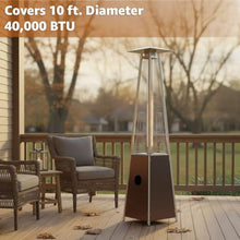 40,000 BTU Bronze Portable Propane Outdoor Patio Heater with Glass Flame Tube – Square Pyramid Freestanding Design with Wheels & Easy Ignition – Outdoor Heater for Deck, Patio, Poolside, Events