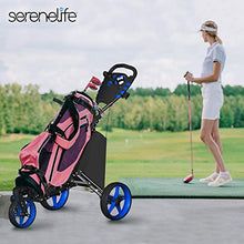 SereneLife 3 Wheel Golf Push Cart - Lightweight Folding Walking Push Cart Roller Golf Bag Holder with Brake, Bracket, and Storage - Assorted