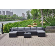 Pemberly Row Gray Wicker/Rattan Sectional with Storage Ottoman Grey
