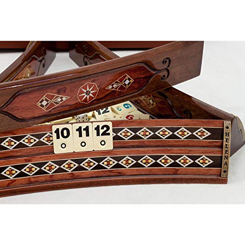 Helena Wood Art Wooden Mosaic Inlaid Oval Rummy Game Set Rose