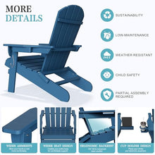 Shintenchi Folding Adirondack Chairs Set of 4,HDPE All-Weather Patio Chairs with Cup Holder & Phone Holder,Wooden Textured Fire Pit Chairs for Patio,Outside,Deck,Backyard,Blue