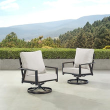 Oakland Living Pair of Black Aluminum Patio Deep Seating Swivel Rocker Club Chairs with Light Grey Cushions