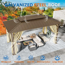 HOTEEL 10x15 Hardtop Gazebo On Clearance with Heavy Duty Galvanized Steel Metal Roof, Patio Hard Top Gazebo with Curtains & Netting,Outdoor Permanent Hot Tub Gazebo Pavillon for Backyard,Deck, Brown