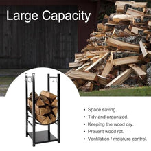 DJVHSRI Heavy Duty Iron Firewood Rack with Tool Holder, Indoor & Outdoor Fireplace Wood Storage Shelf,