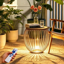 MIUWLXT 18" Outdoor Solar Side Table,Black Metal Material with Remote
